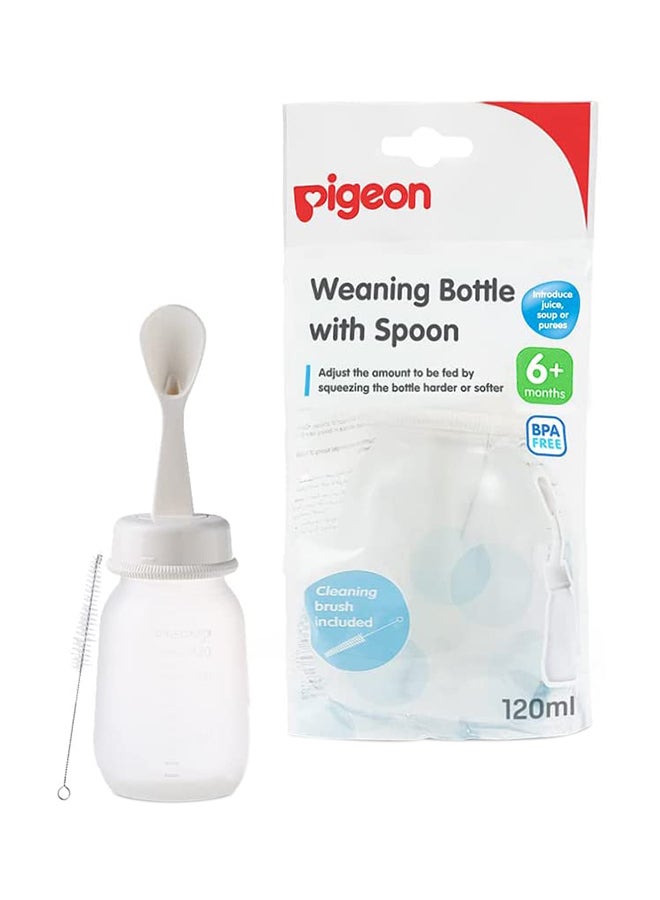 Pigeon Weaning Bottle With Spoon, 6+ M, 120 ml - Clear/White